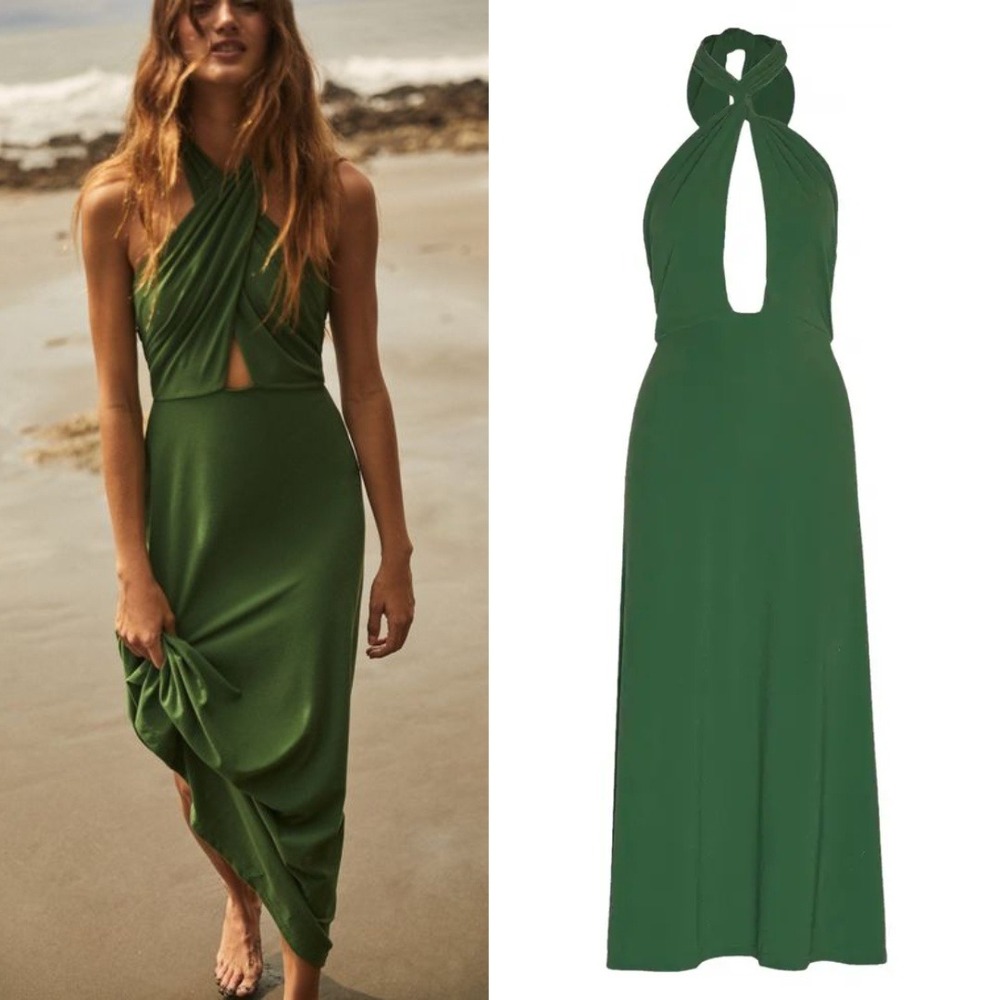 Johanna Ortiz Green Halter Midi Dress